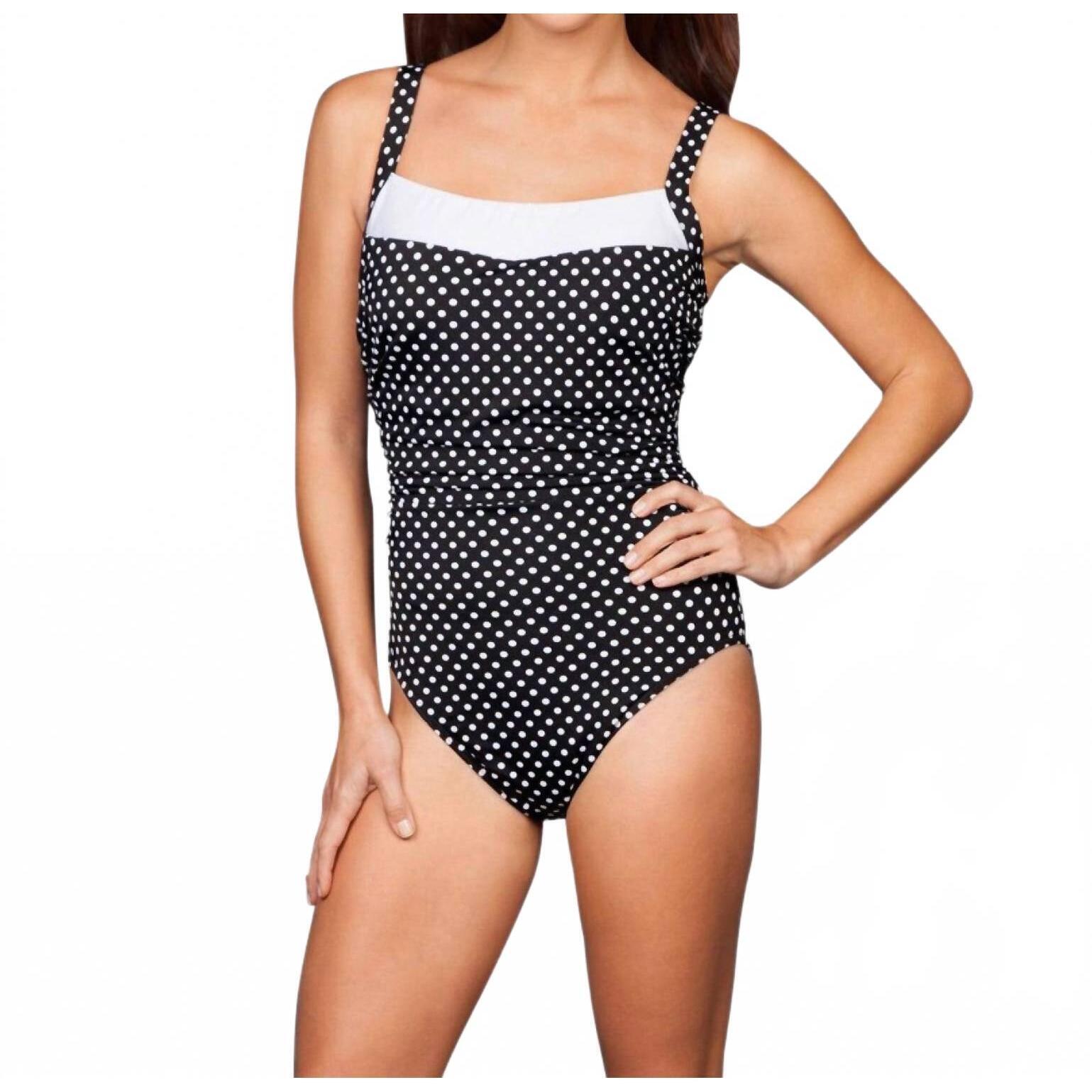New Miraclesuit Dippin Dots Kara Underwire One Piece Swimsuit - Plus In Black/ W
